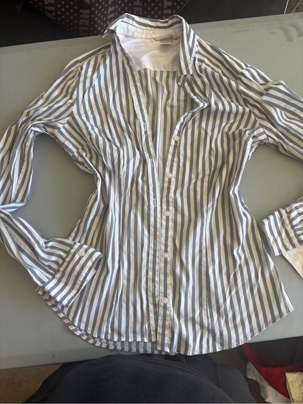 H&M Women's Striped Button-Down Shirt in White and Gray